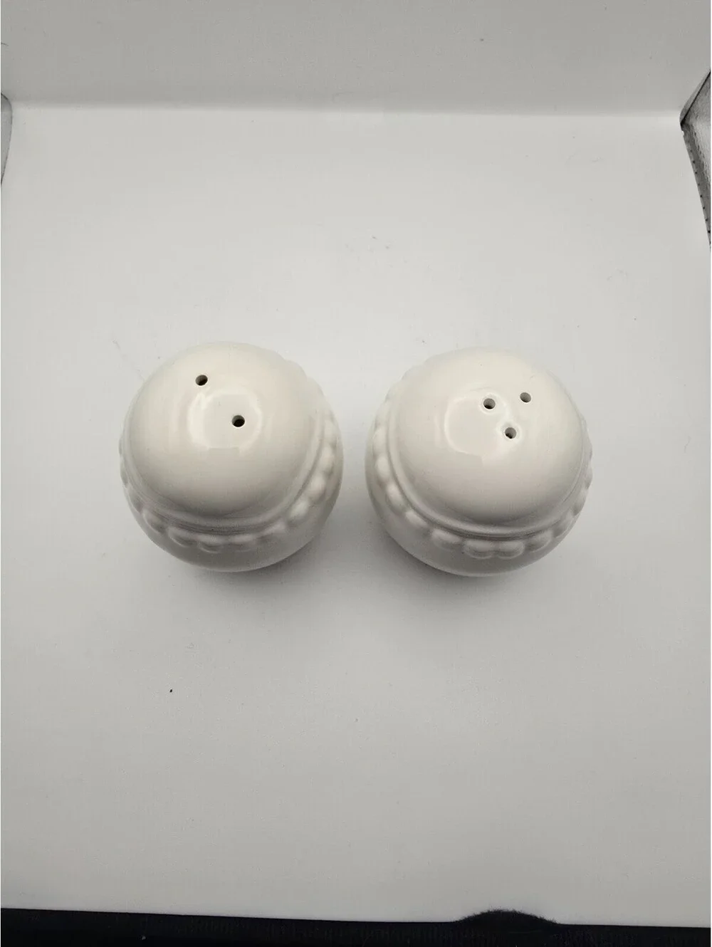 White Ceramic Salt and Pepper Shaker Oval Egg Shape Stoppers Included